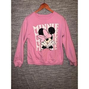 Disney Minnie Mouse Pink Sweatshirt Girls Medium M Long Sleeve Pullover Graphic